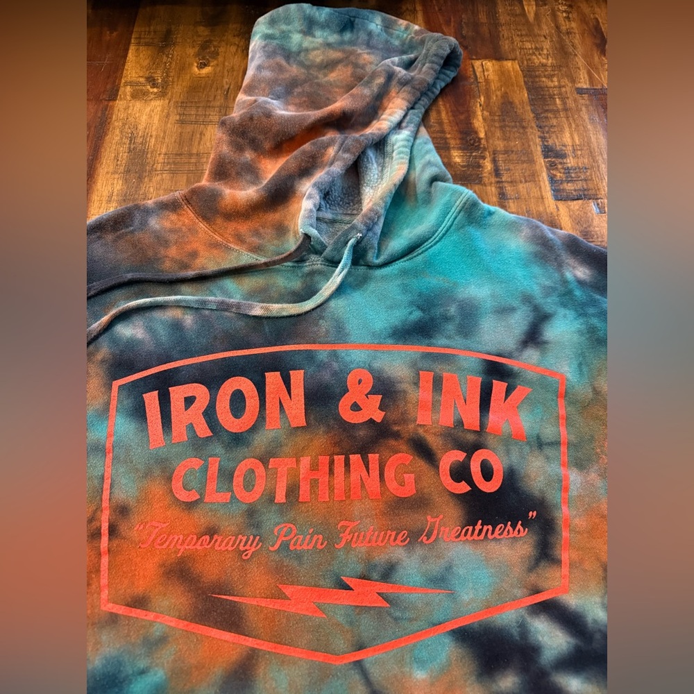Iron & Ink tie dye women's cropped sweatshirt sz M orange/teal/blue - Picture 3 of 5